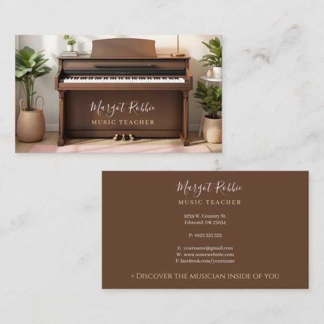 Music Teacher | Pianist Business Card Visitkort (Fram/baksida)