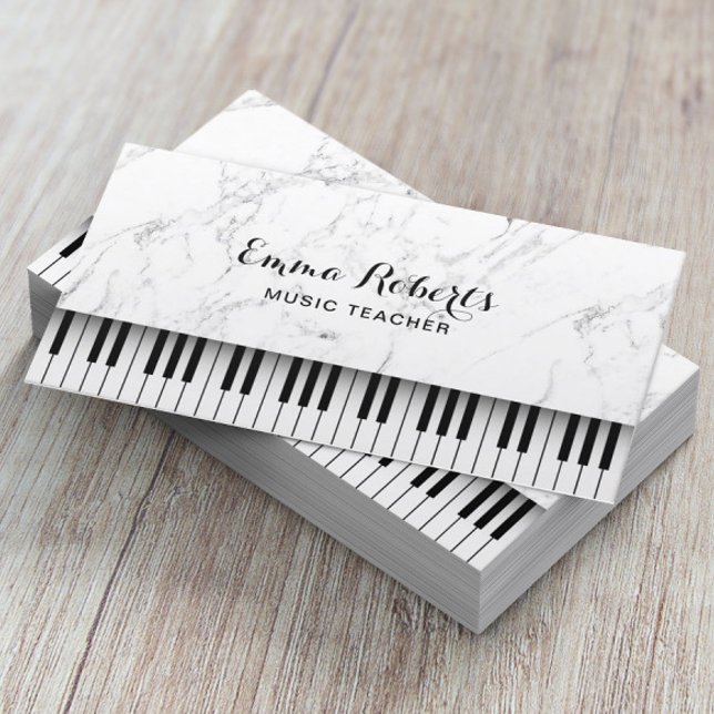 Music Teacher Piano Nycklar Elegant White Marble Visitkort (Skapare uppladdad)