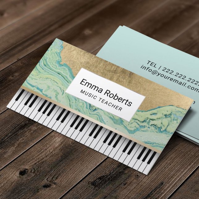 Music Teacher Piano Nycklar Modern Mint & Guld Visitkort (Skapare uppladdad)