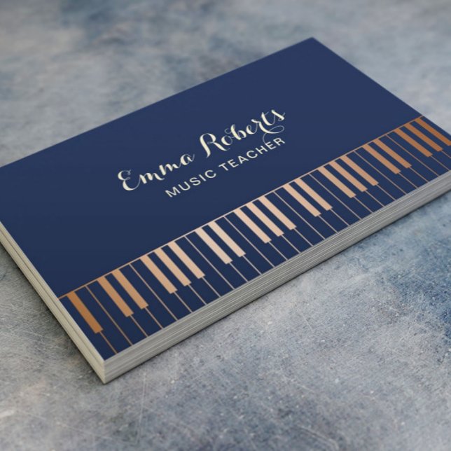 Music Teacher Piano Nycklar Navy Blue & Guld Visitkort (Skapare uppladdad)