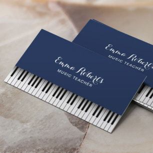 Music Teacher Piano Tangentbord Elegant Navy Blue Visitkort