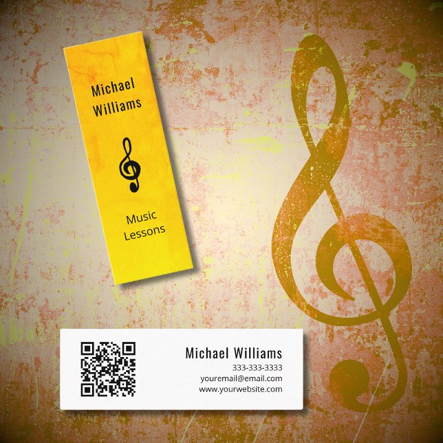 Music Teacher QR-kod Simple Guld Treble Clef Mini Visitkort (Skapare uppladdad)