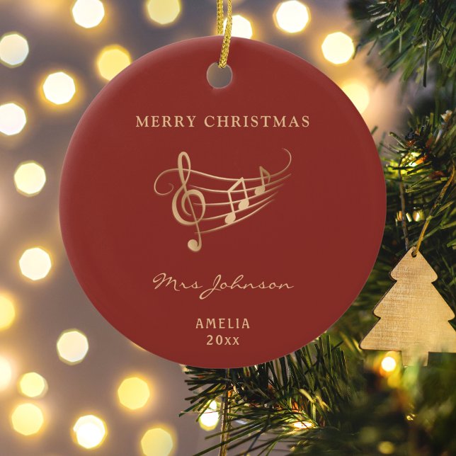 Music Teacher Red Guld Elegant jul Julgransprydnad Keramik (Skapare uppladdad)