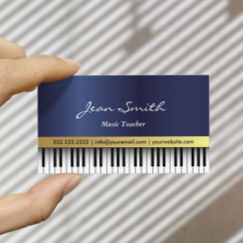 Music Teacher Royal Blue Piano Nycklar Elegant Visitkort