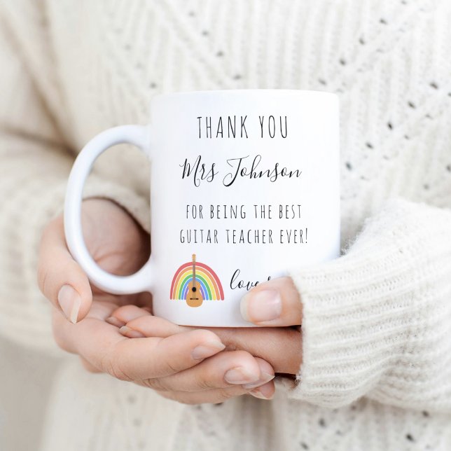 Music Teacher Tack Gift Rainbow Guitar Kaffemugg (Skapare uppladdad)