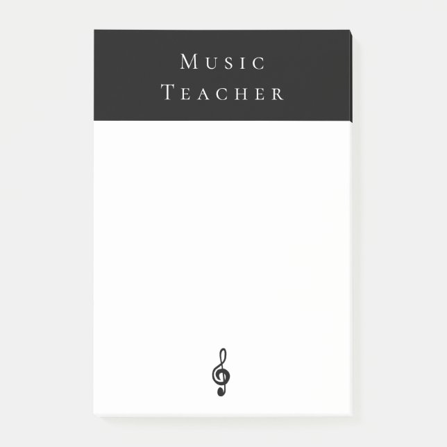 Music Teacher Treble Clef Black White Post-it Block (Framsida)