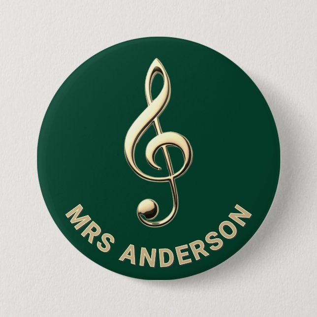 Music Teacher Treble Clef Green Personalized Name Knapp (Framsida)
