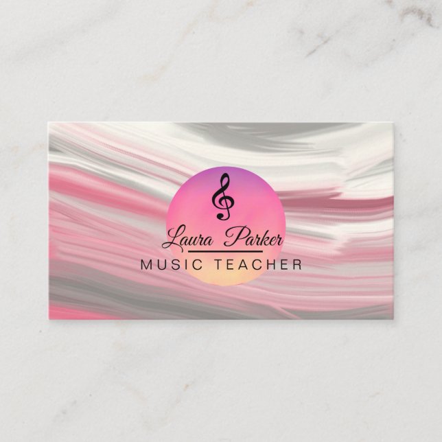 Music Teacher Treble Note Rosa Ljud Vinkarare Visitkort (Framsida)