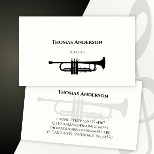 Music Teacher Trumpet Minimalist Monochrome Visitkort
