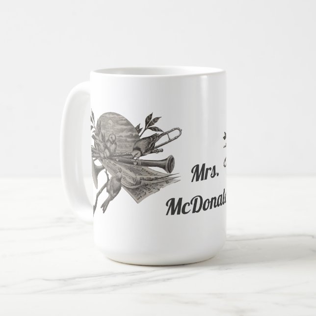 Music Teacher Vintage Sketch Instruments Tack Kaffemugg (Framsida vänster)