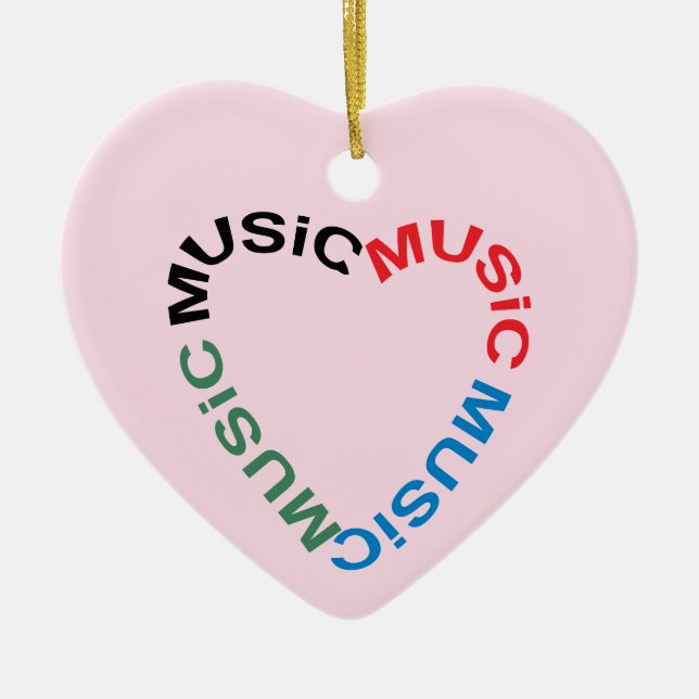 Music Text Heart Julgransprydnad Keramik (Framsidan)