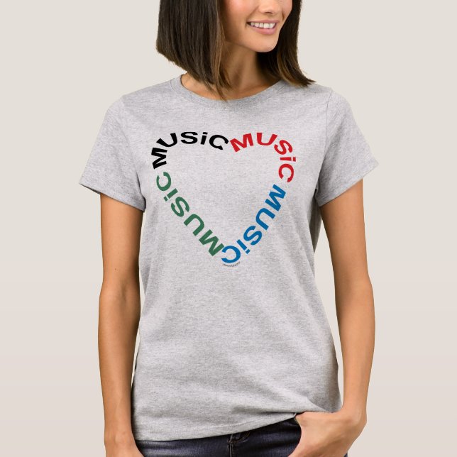 Music Text Heart T Shirt (Framsida)