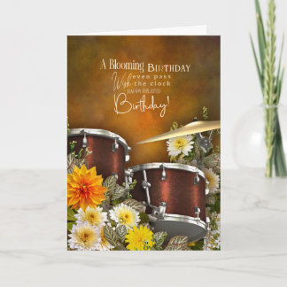 Music Theme Belated Birthday Card with Drum Set Kort