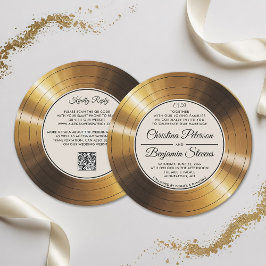 Music Theme Vintage LP Vinyl Guld Elegant bröllop Inbjudningar
