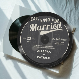 Music Theme Vintage Vinyl Black White Bröllop Inbjudningar