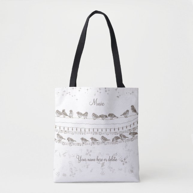 Music Tote Bag med Birds - Personlig Tygkasse (Framsida)