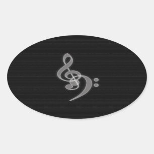 Music - Treble and Bass Clef Oval Stickers Ovalt Klistermärke