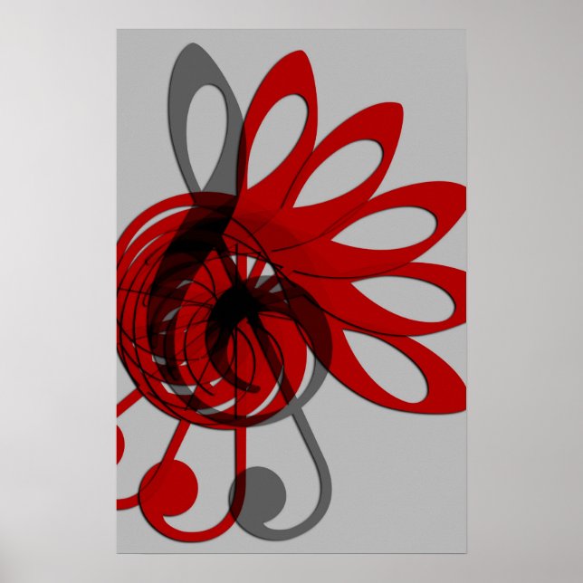 Music Treble Clef Abstrakt in Grått Red and Black Poster (Framsidan)