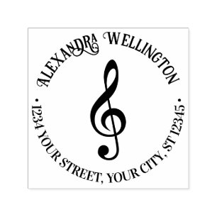 Music Treble Clef G Clef Round Namn Returadress Självfärgande Stämpel
