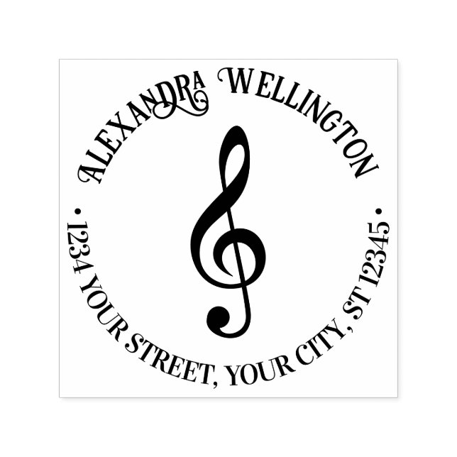 Music Treble Clef G Clef Round Namn Returadress Självfärgande Stämpel (Design)