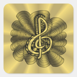Music Treble Clef Guld Metallic Art Fyrkantigt Klistermärke
