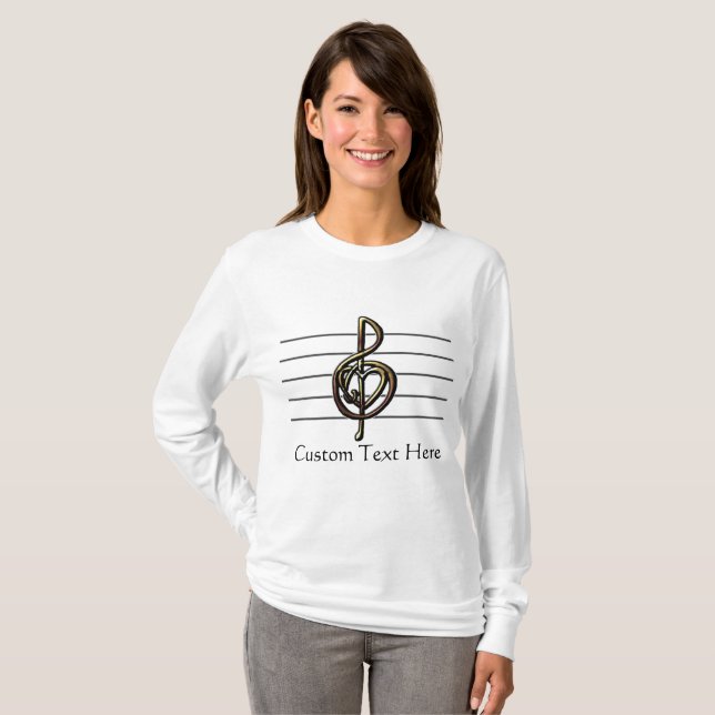 Music Treble Clef Heart och Personal T Shirt (Hel framsida)