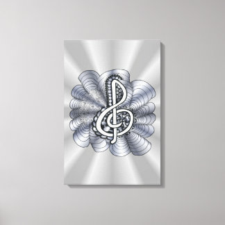 Music Treble Clef Silver Canvastryck