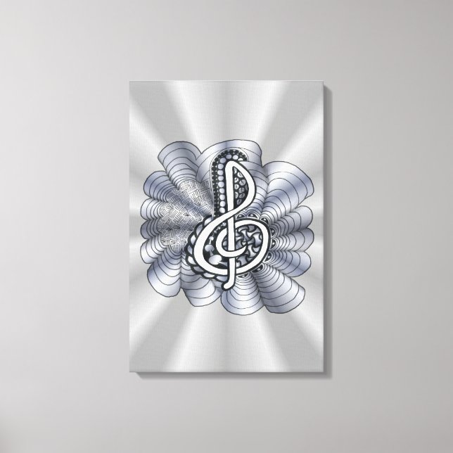 Music Treble Clef Silver Canvastryck (Framsida)