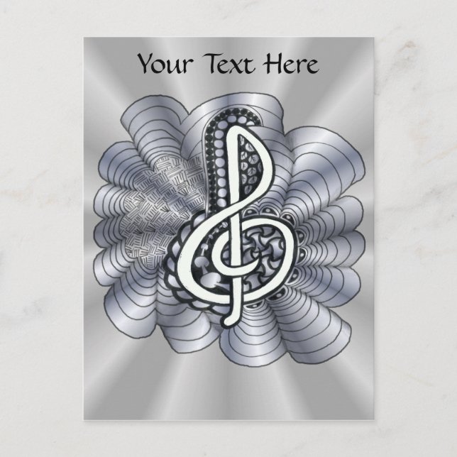 Music Treble Clef Silver Vykort (Framsida)