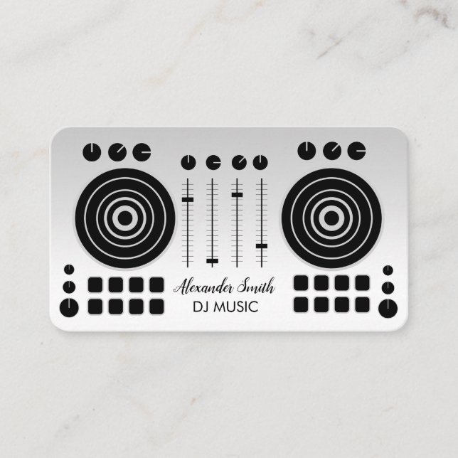 Music Turntable Black and Silver White DJ Player  Visitkort (Framsida)
