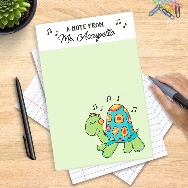 Music Turtle Music Teacher Anpassad Post-it Block (Musical Turtle Personalized Notepad - great gift for musicians, music teachers, and music lovers)