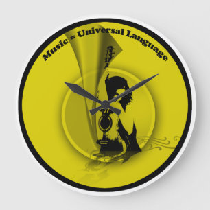 Music Universal Language Gult Black Stor Klocka
