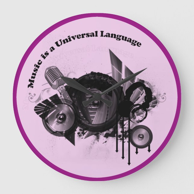 Music Universal Language Rosa Black Stor Klocka (Framsida)