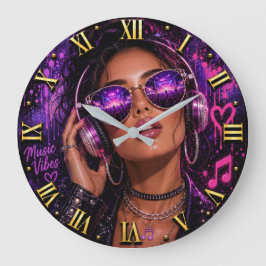 Music Vibes DJ Headphones Woman Portrait Stor Klocka