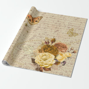 Music Vintage Decoupage Butterfly Blommigt Presentpapper