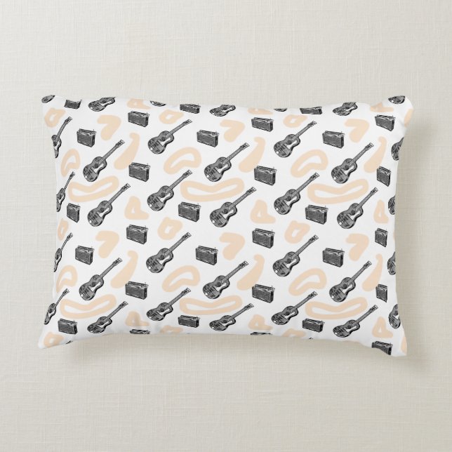 Music Vintage Illustrations Guitar Radio Mönster P Prydnadskudde (Baksidan)