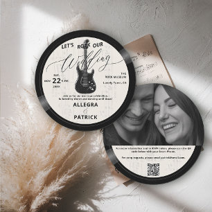 Music Vinyl All One Photo QR Sten Vår Bröllop Ecru Inbjudningar