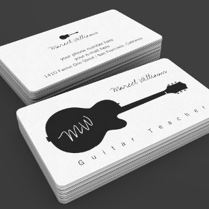 Music White-Affärskortet med en blk. Guitar Visitkort