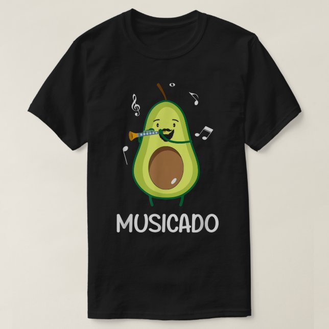 Musicado Avocado spelar Clarinet Musician-Roligten T Shirt (Design framsida)