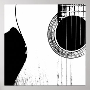 Musical Abstrakt Acoustic Guitar Black and White Poster