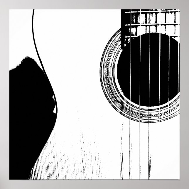 Musical Abstrakt Acoustic Guitar Black and White Poster (Framsidan)