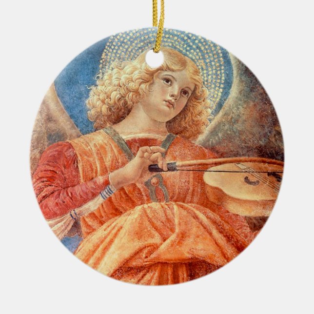 Musical angel playing the violin fresco julgransprydnad keramik (Framsidan)