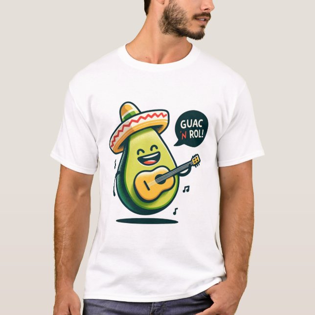 Musical Avocado 'Guac n' Roll T Shirt (Framsida)
