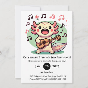 Musical Axolotl med Ukulele Birthday Inbjudningar
