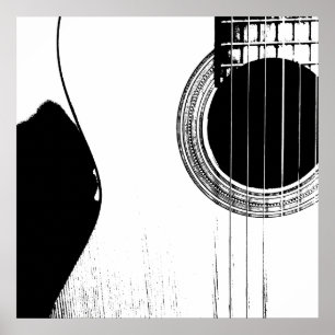 Musical Black White Abstrakt Acoustic Guitar Poster