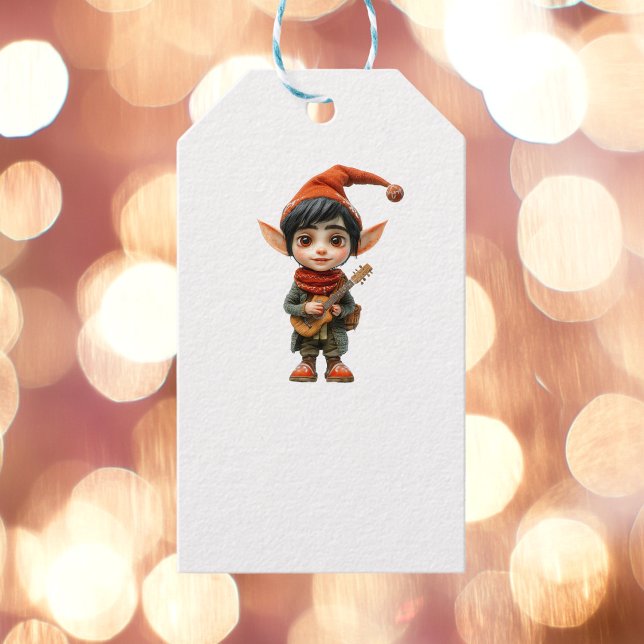 Musical Boy Elf White Gift-Märkre Presentetikett (Skapare uppladdad)
