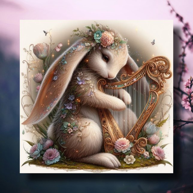 Musical Bunny Flowers Fantasy Art Påsk Julkort (Skapare uppladdad)