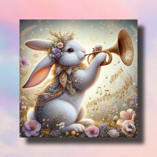 Musical Bunny Horn Pastel Flowers Påsk Julkort (Skapare uppladdad)