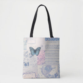 Musical Butterfly Blue and White tote bag Tygkasse
