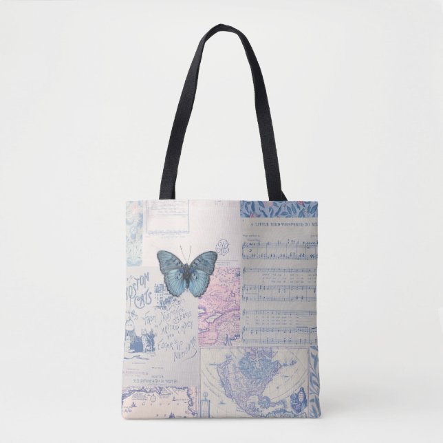 Musical Butterfly Blue and White tote bag Tygkasse (Framsida)